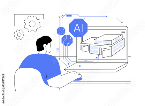 AI-Powered 3D Modeling abstract concept vector illustration.