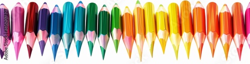 Seamless Wave of Metallic Colored Pencils on a White Background, Illustrating Artistic and Creative Expression