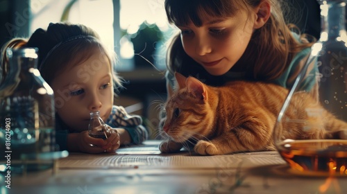 kids and pets playing science experiments UHD