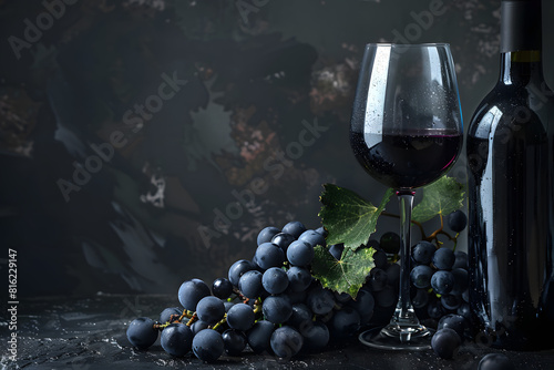 Elegant red wine arrangement with grapes