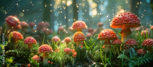 Mushrooms in forest with rainfall