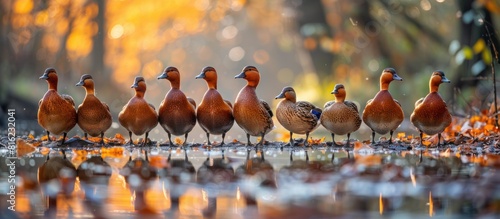 Group of ducks standing in puddle of water