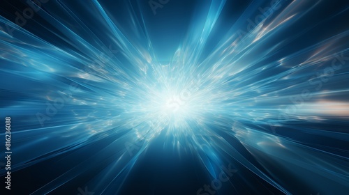 A high-resolution image of a blue burst of light in a dark background. The light is bright, and it radiates outwards in all directions. The dark background is pure and solid, visible imperfections