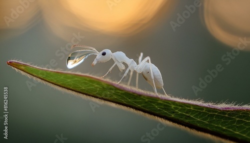 Close up of worker leafcutter ant Atta cephalotes cutting a leaf of Arachis pintoi
