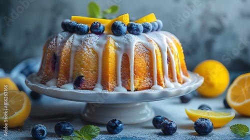 A closeup of Blueberry lemon pound cake