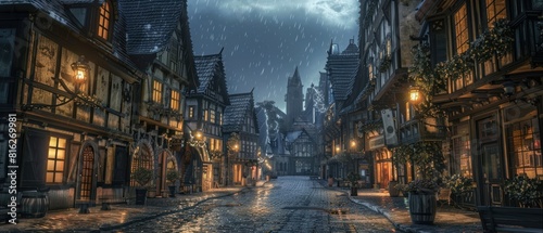 Beautiful Medieval cityscape with historical architecture at night