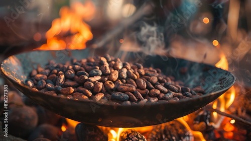 A bowl of chocolate covered beans is on a fire