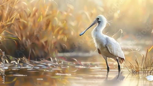 Eurasian Spoonbill Platalea leucorodia is a uncommon wetland bird found in Asia Europe and Africa s appropriate environments