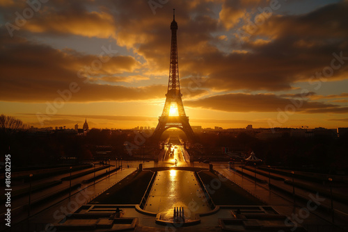 eiffel tower at sunset Iconic Landmark: Eiffel Tower at Sunrise