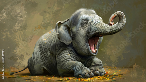 Cute baby elephant yawns