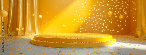 3D rendering of a yellow podium with a spotlight.