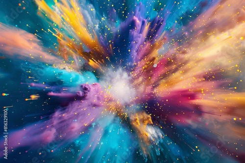 Vibrant Cosmic Art with Colorful Paint Splashes