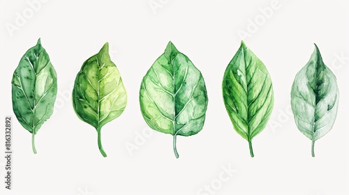 Watercolor Illustration of Five Leaf Motifs