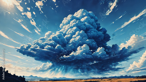Vibrant Blue cloudscape sky comic drawing illustration