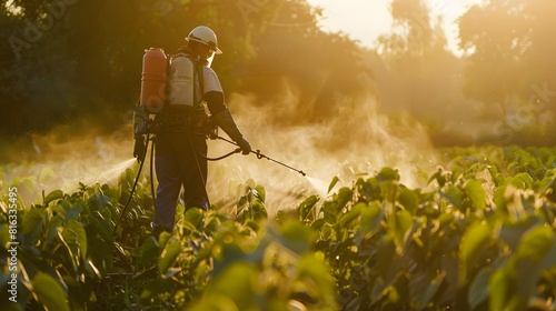 Farmer spraying soybean field with pesticides and herbicides