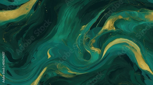 Textured canvas of swirling marble patterns in shades of emerald and gold