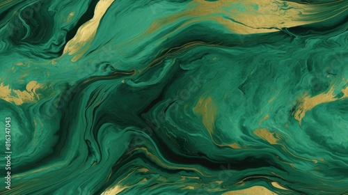 Textured canvas of swirling marble patterns in shades of emerald and gold