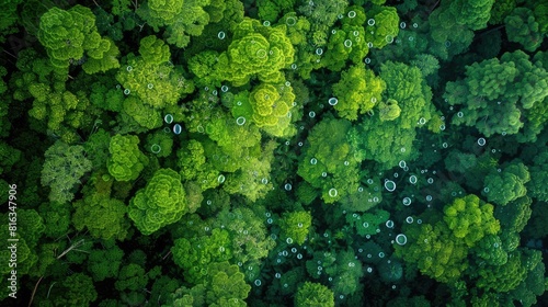 Picture from a bird s eye perspective Hydrogen serves as a green energy analogy akin to pure water droplets hovering over a pristine virgin rainforest