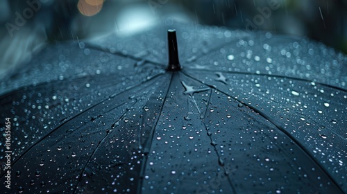 Braving the Elements: Rain and Wind on Black Umbrella - Weather Concept