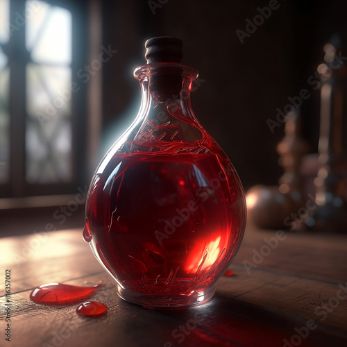 red potion bottle with red elixir generative ai