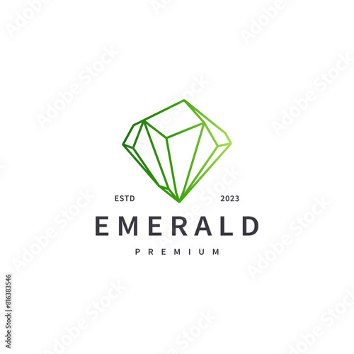 emerald gem logo design with line art style