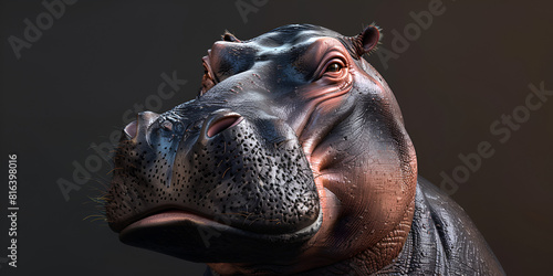 Hippo head closeup on a dark background