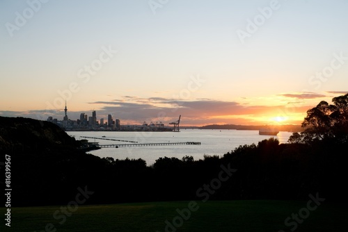 Auckland Skyline at sunset, May 2024, New Zealand