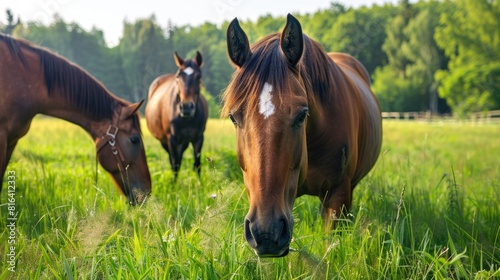 Feeding farm horses fresh grass