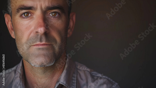 White male teacher staring into the distance in pessimism, copy space