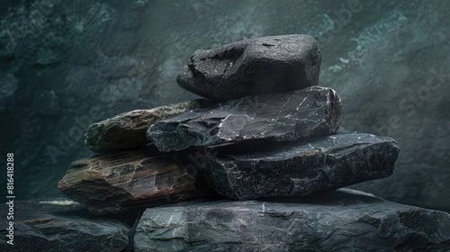 A photograph of dark river stones in a studio