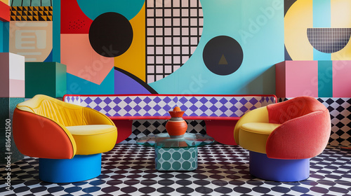 Memphis Milano Geometric shapes, vibrant colors, playful patterns