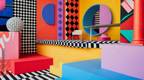 Memphis Milano Geometric shapes, vibrant colors, playful patterns