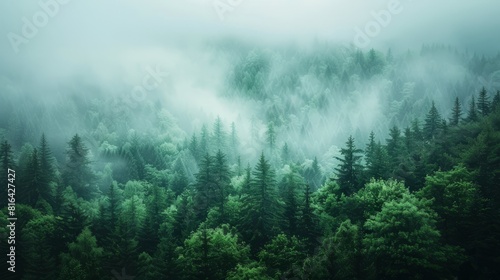 Enchanted Forest Shrouded in Mist, a Mysterious and Serene Landscape