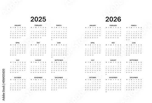 Calendar for 2025-2026. Week starts on Monday.