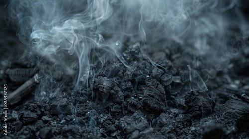 Detailed and focused view of ashes from a cremation, integral to a religious ceremony, captured under studio lighting on an isolated background