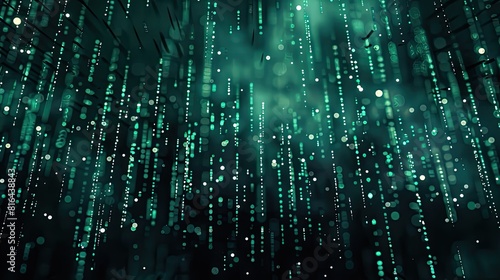 Matrix inspired digital rain with cascading green code against a dark backdrop