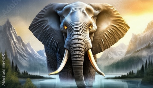 A fantasy elephant in the water