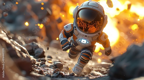 A daring 3D cartoon character embarking on a thrilling space adventure.
