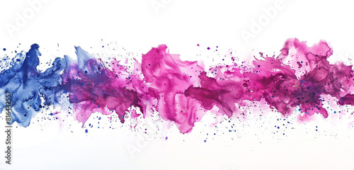 Vibrant hot pink and deep sapphire watercolor create a captivating, abstract design on white.