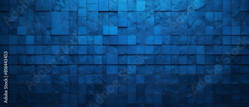 Blue gradient texture background with mosaic tiles and grain texture effect, copy space
