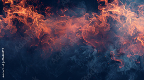 Flames close up on a black background Abstract Fire glowing Wave background White smoke with black background smoke. Smoke concept, Generative Ai