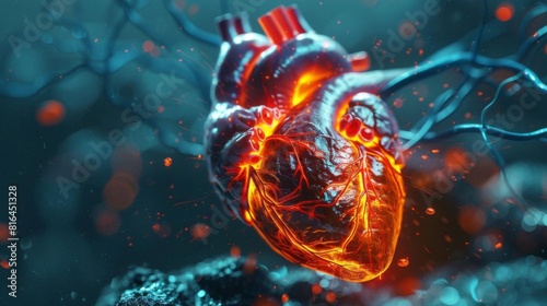 Detailed 3d illustration of human heart blockages