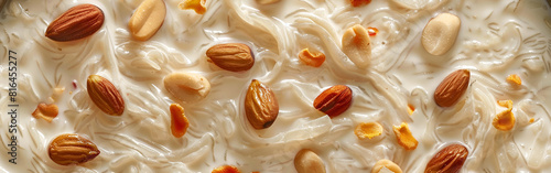 Delicious creamy kheer sweet pistachios cardamom celebration of eid on white background