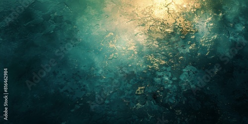 Abstract textured background wallpaper. Colorful paint wall with starry night colors. Underwater sunbeam in teal and gold.