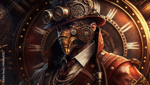 Steampunk conceptual background on history, mysticism, astrology, science, etc. Retro style.