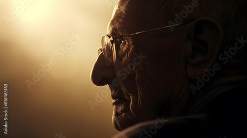 Silhouette of thoughtful elderly caucasian businessman : Generative AI