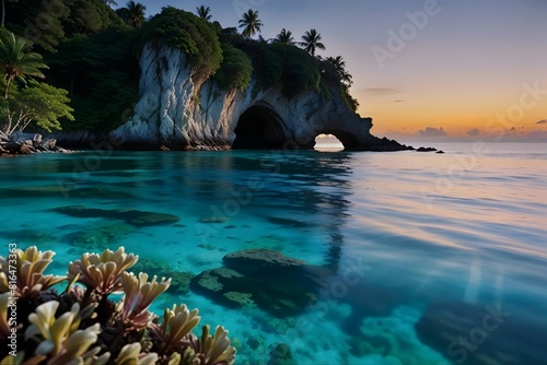 A beautiful tropical island with crystal clear water, tropical island in the ocean, similar to Australia, australian tropical islands, islands of australia, cliff, coral reef, beautiful coral scenery