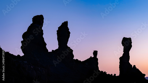Rock formation silhouettes in El Teide National Park Tenerife Canary Islands Spain : Generative AI