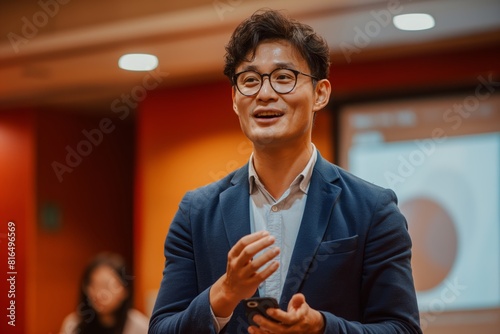 Confident Asian Businessman Delivering Presentation 