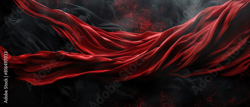 A gothicinspired, eerie scene of red and black fabric flowing around invisible figures, suggesting a dance of flames and shadows, captured in a dark, moody art style